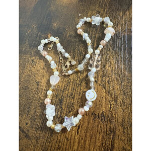 Y2K Kawaii Beaded Necklace Pearl Smiley Star Heart Flower Charm Choker